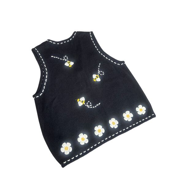Vintage 90s Mandal Bay Bees & Daisy Flowers Knit Sweater Vest - Picture 4 of 7